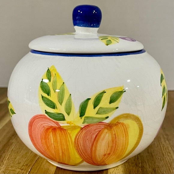 Artist’s Touch Orchard Jubilee Painted Fruit Sugar Bowl Pottery Lidded Jar - Picture 4 of 13